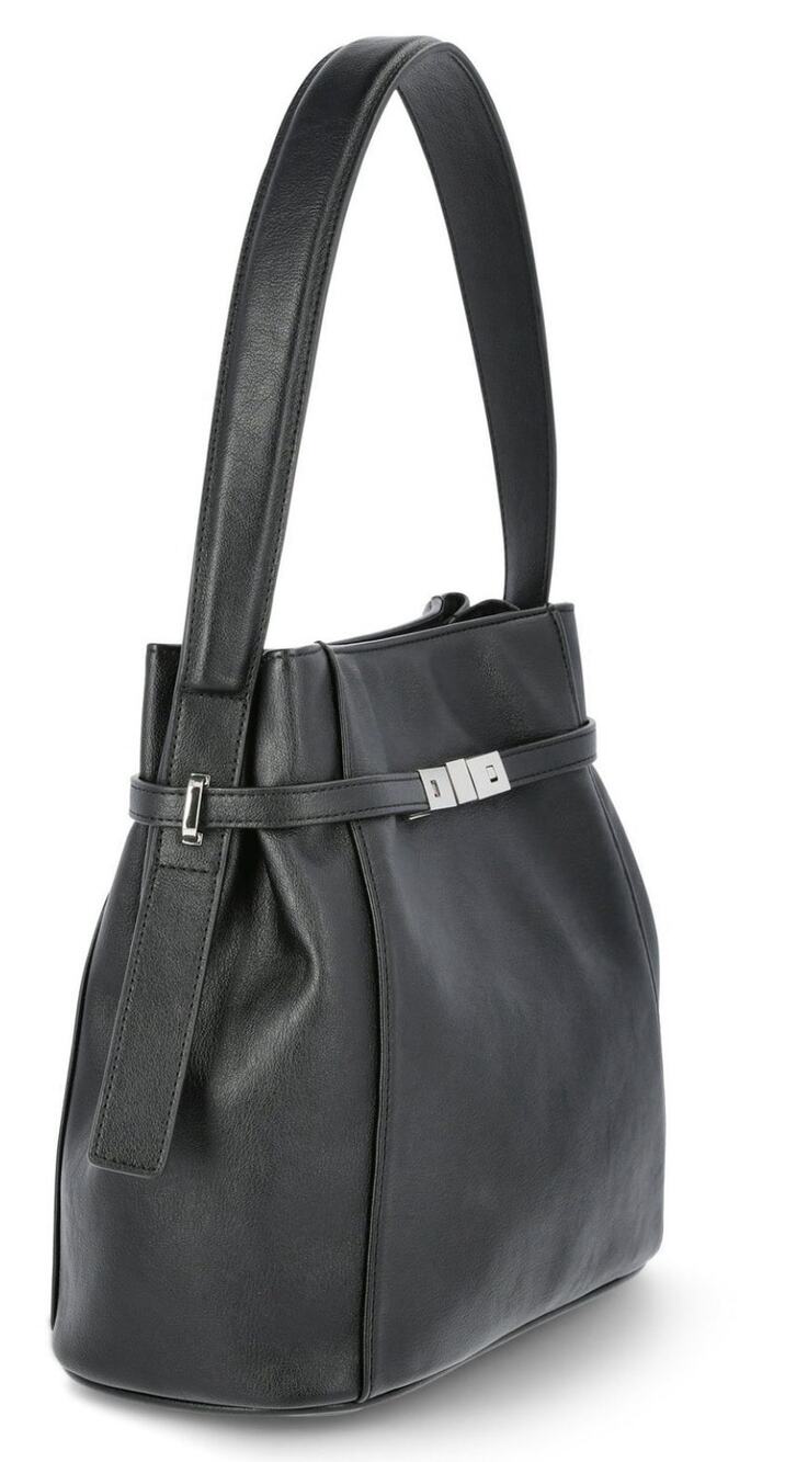 Time & Tru Dalton Shoulder Bag Black Faux Leather Purse Silver Belt Hardware NWT